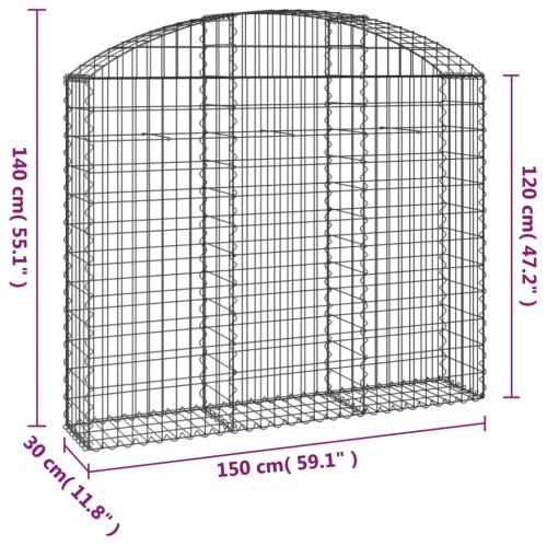 Дъговидна габионна кошница 150x30x120/140 см поцинковано желязо