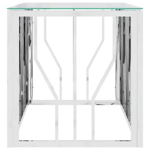 Маса за кафе 110x45x45 cм неръждаема стомана и стъкло