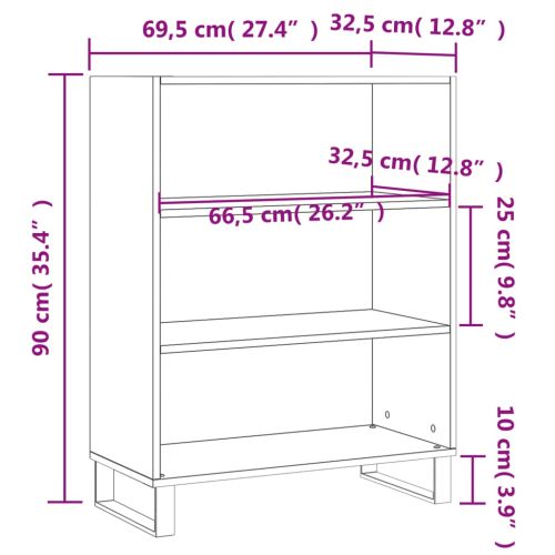 Шкаф с рафтове, бял гланц, 69,5x32,5x90 см, инженерно дърво