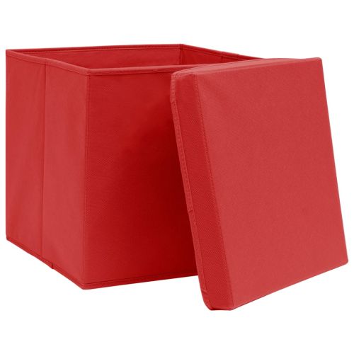 Кутии за съхранение с капаци 4 бр червени 32x32x32 см плат