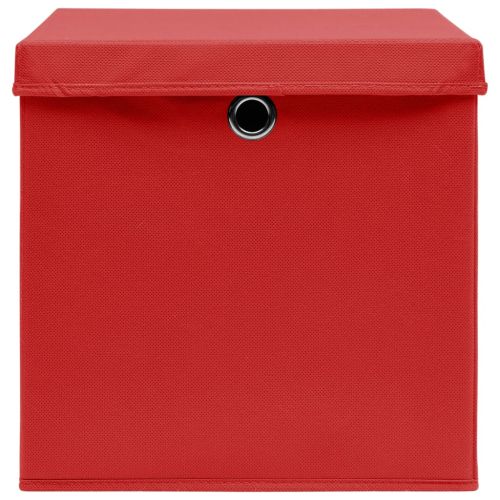 Кутии за съхранение с капаци 4 бр червени 32x32x32 см плат