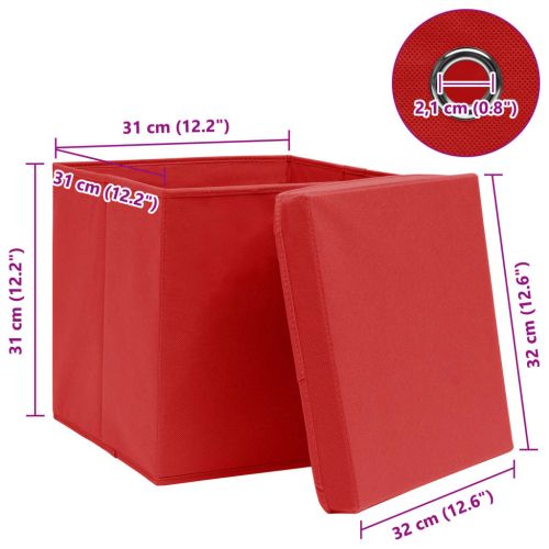 Кутии за съхранение с капаци 4 бр червени 32x32x32 см плат