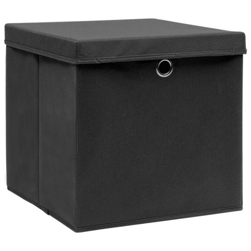 Кутии за съхранение с капаци 10 бр черни 32x32x32 см плат