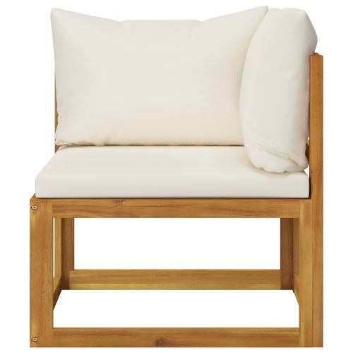Градински комплект с кремави възглавници 7 части акация масив
