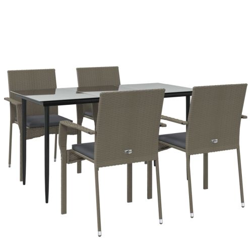 Градински трапезен комплект 5 части с възглавници сив полиратан