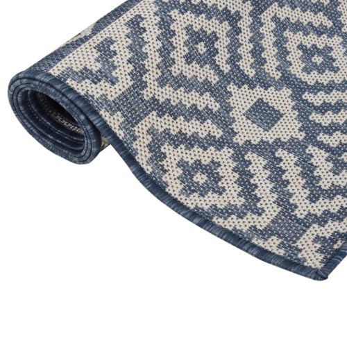 Градински плоскотъкан килим, 80x250 см, сини шевици