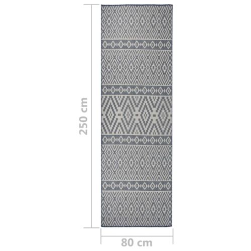 Градински плоскотъкан килим, 80x250 см, сини шевици