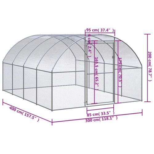 Птичарник на открито, 3x4x2 м, поцинкована стомана