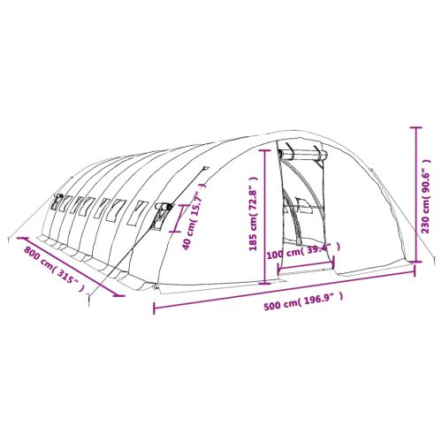 Оранжерия със стоманена рамка зелена 40 м² 8x5x2,3 м
