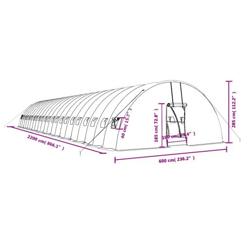 Оранжерия със стоманена рамка зелена 132 м² 22x6x2,85 м