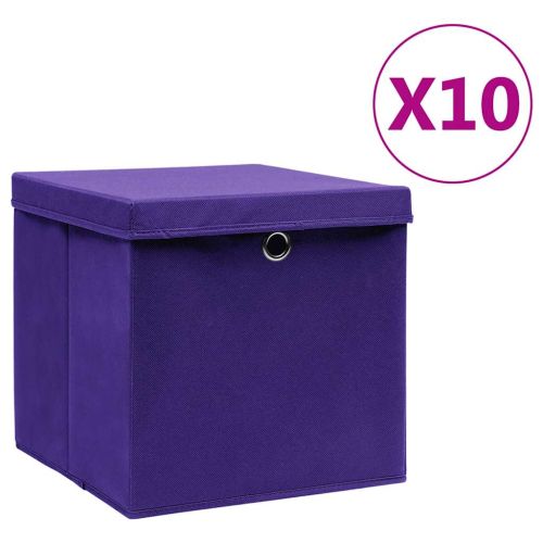 Кутии за съхранение с капаци 10 бр 28x28x28 см лилави