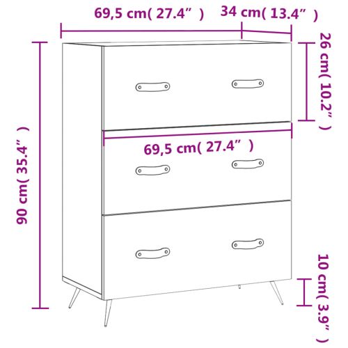 Скрин с чекмеджета бял 69,5x34x90 см инженерно дърво
