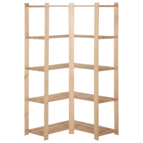 5-етажен ъглов стелаж, 82,5x82,5x170 см, бор масив