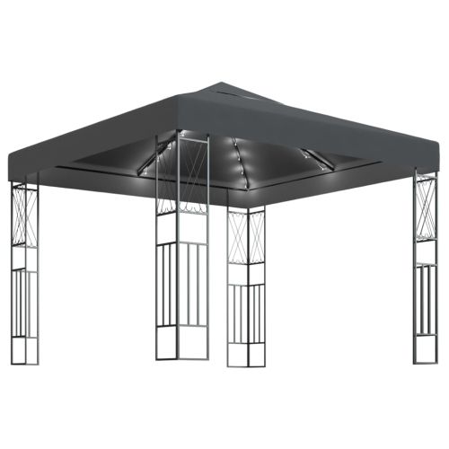 Шатра с LED светещи стрингове, 3х3 м, антрацит, текстил