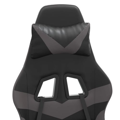 Въртящ гейминг стол опора за крака черно-сив изкуствена кожа
