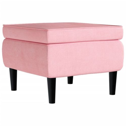 Фотьойл Wingback с табуретка, розова, кадифе