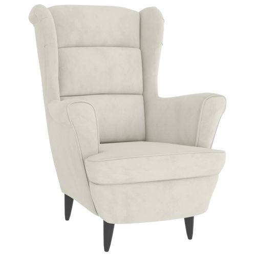 Фотьойл Wingback с табуретка, кремав, кадифе