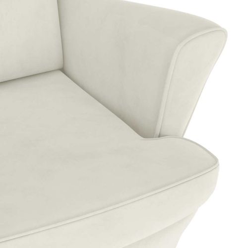 Фотьойл Wingback с табуретка, кремав, кадифе