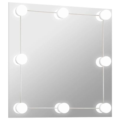 Стенно огледало с LED лампи, квадратно, стъкло