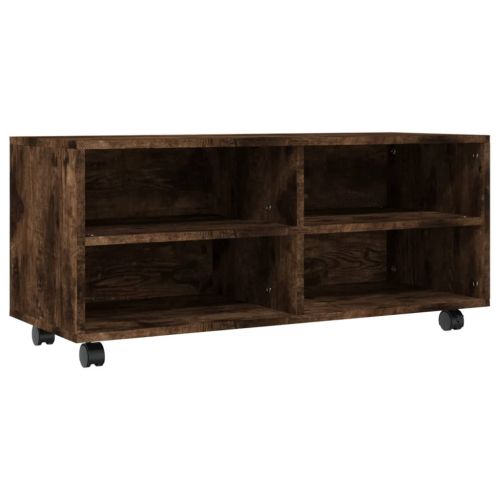 ТВ шкаф на колелца, опушен дъб, 90x35x35 см, инженерно дърво