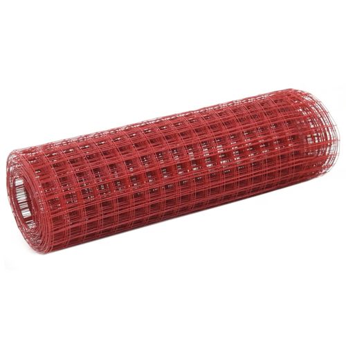 Кокошкарска мрежа, стомана с PVC покритие, 10x0,5 м, червена