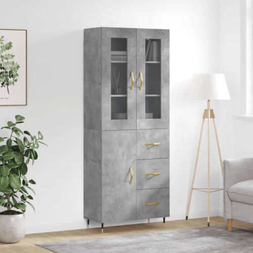 Висок шкаф, бетонно сив, 69,5x34x180 см, инженерно дърво