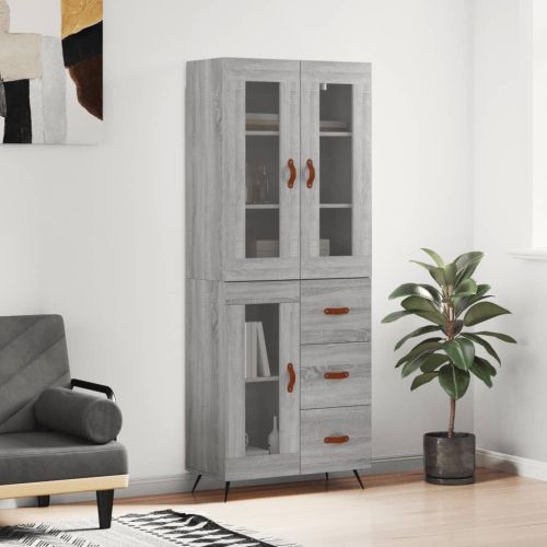 Висок шкаф, сив сонома, 69,5x34x180 см, инженерно дърво