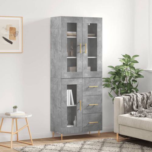 Висок шкаф, бетонно сив, 69,5x34x180 см, инженерно дърво