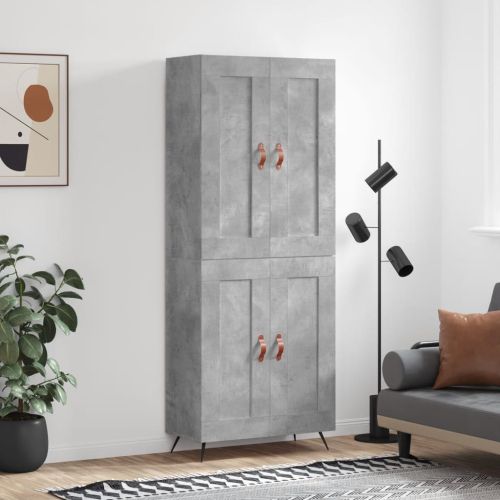 Висок шкаф, бетонно сив, 69,5x34x180 см, инженерно дърво
