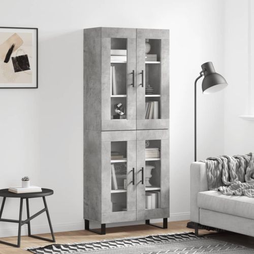 Висок шкаф, бетонно сив, 69,5x34x180 см, инженерно дърво