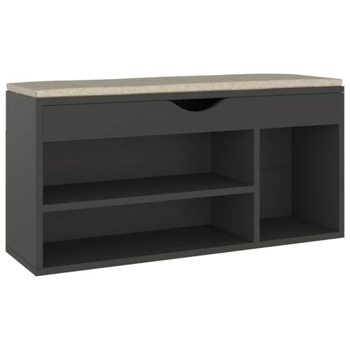 Пейка за обувки с подложка сива 104x30x49 см инженерно дърво