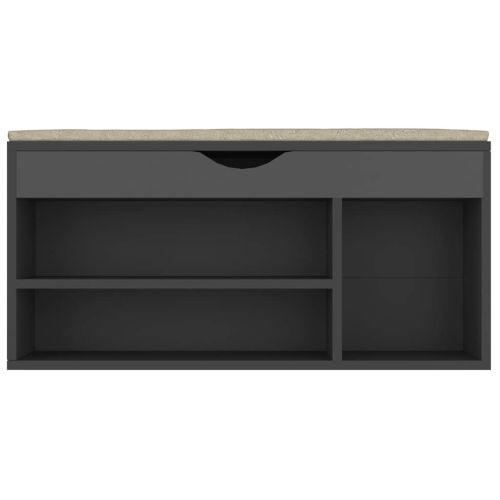 Пейка за обувки с подложка сива 104x30x49 см инженерно дърво
