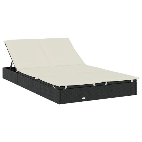 2-местен шезлонг с объл покрив черен 211x112x140 см полиратан
