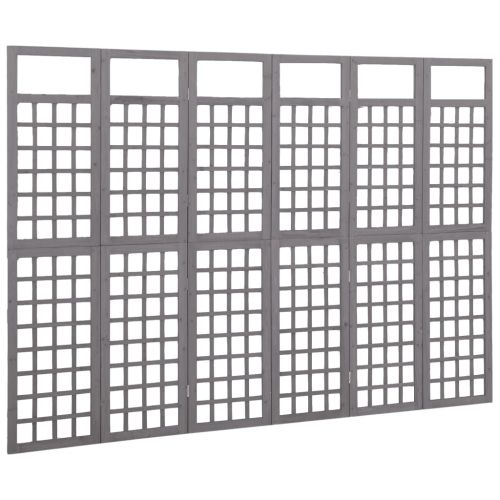 Параван за стая, 6 панела, сив, масивна ела, 242,5x180 см