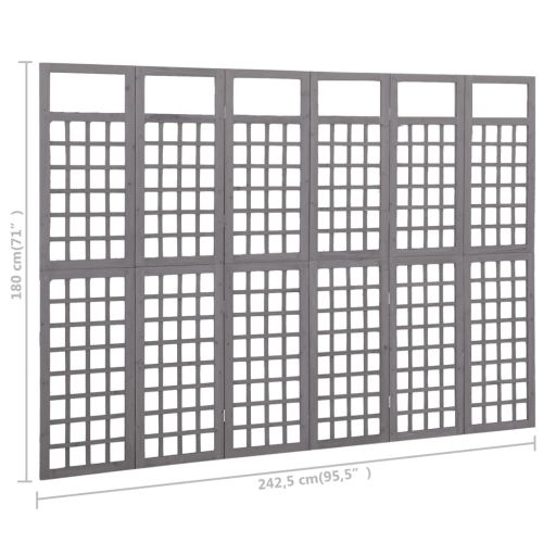 Параван за стая, 6 панела, сив, масивна ела, 242,5x180 см