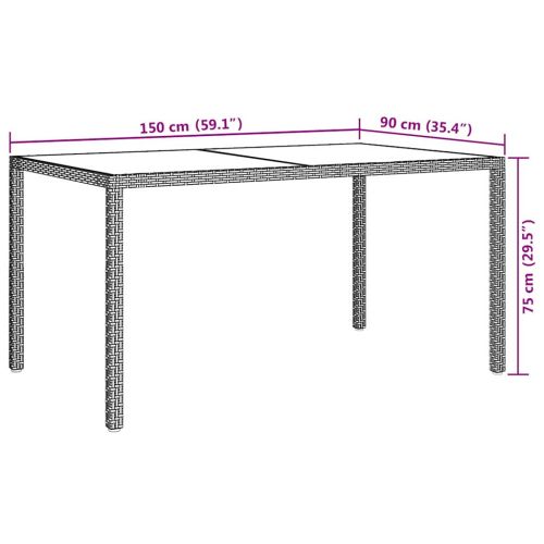 Градинска маса 150x90x75 см закалено стъкло и полиратан бежова