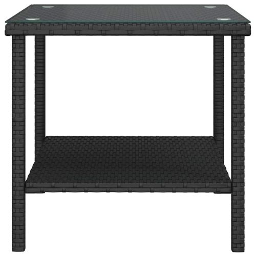 Странична масичка черна 45x45x45 см полиратан и закалено стъкло