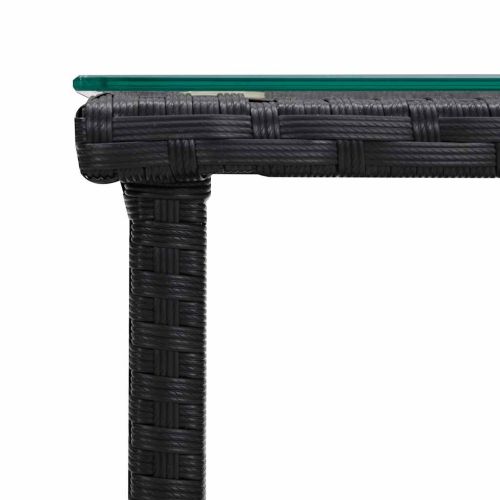 Странична масичка черна 45x45x45 см полиратан и закалено стъкло
