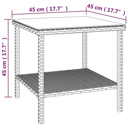 Странична масичка черна 45x45x45 см полиратан и закалено стъкло