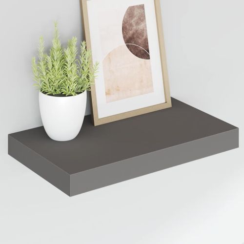 Окачени стенни рафтове, 2 бр, сив гланц, 40x23x3,8 см, МДФ