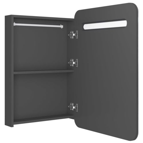 LED шкаф с огледало за баня, сив, 60x11x80 см