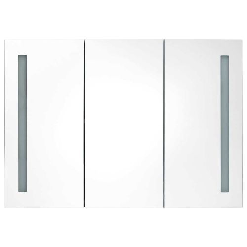 LED шкаф с огледало за баня, 89x14x62 см, бяло и дъб