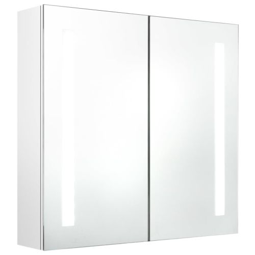 LED шкаф с огледало за баня, сияйно бяло, 62x14x60 см