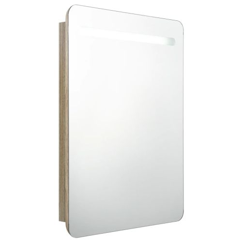 LED шкаф с огледало за баня, цвят дъб, 60x11x80 см