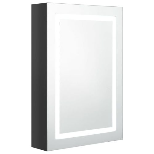 LED шкаф с огледало за баня, сияйно черно, 50x13x70 см