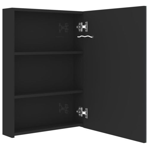 LED шкаф с огледало за баня, сияйно черно, 50x13x70 см