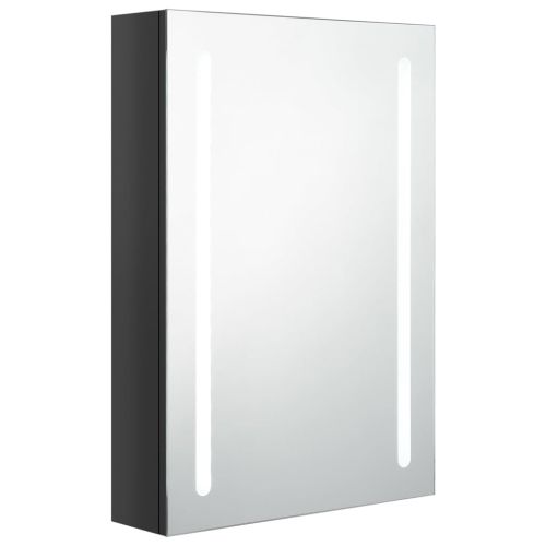 LED шкаф с огледало за баня, сияйно черно, 50x13x70 см