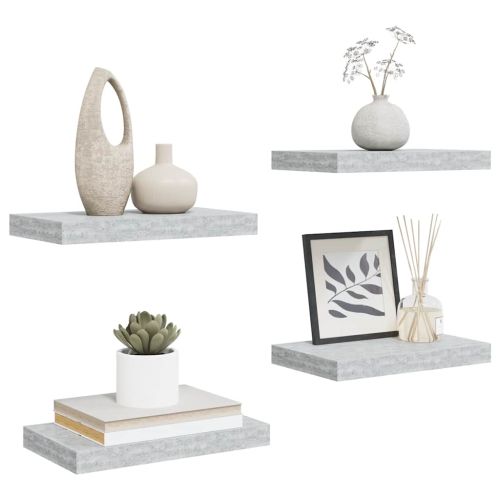 Окачени стенни рафтове, 4 бр, бетонно сиви, 40x23,5x3,8 см, МДФ