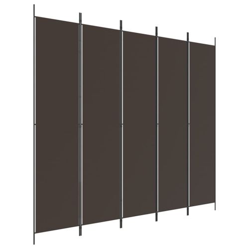 Параван за стая, 5 панела, кафяв, 250x220 см, плат