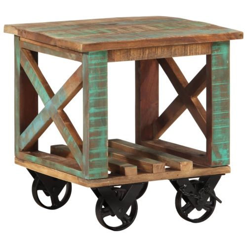 Помощна маса с колелца 40x40x42 см масивно регенерирано дърво